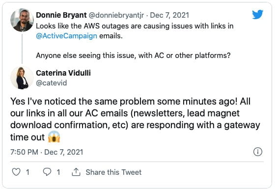 AWS Outage affects ActiveCampaign